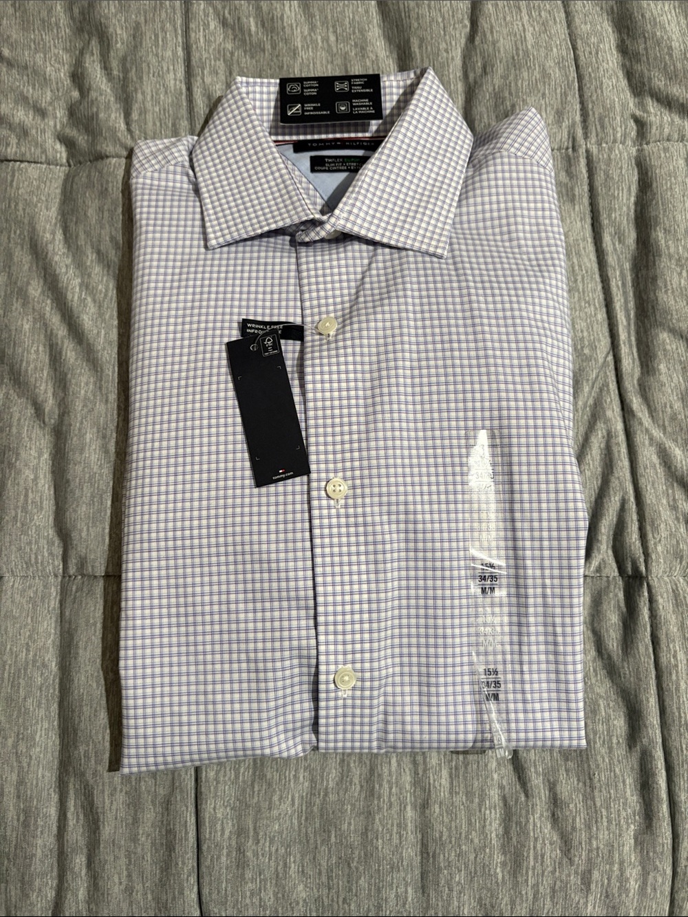 Tommy Hilfiger Men's Light Purple & White Checked Dress Shirt